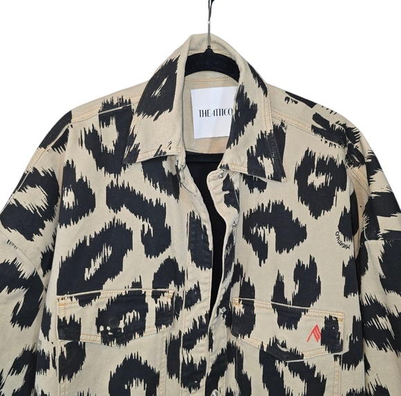 The Attico Leopard Print Denim Shirt Jacket Oversized Tan Black Size EU 42, US 6 - Picture 6 of 16